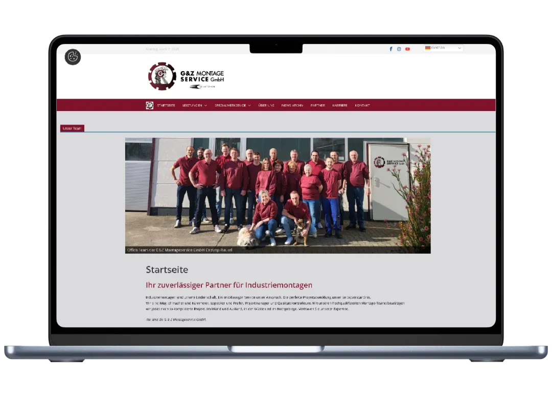 Vorher: alte Website von G&Z Montageservice GmbH